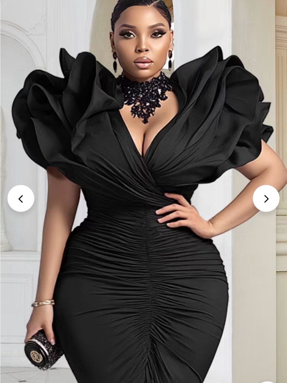 Elegant Black Ruched Evening Gown - Women Dresses - Picture 4 of 8
